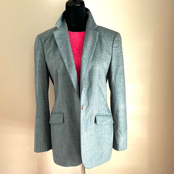 Wool Cashmere Herringbone Blue Gray Blazer sz 6 - Picture 3 of 14